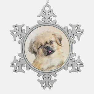 Tibetisches spanisches Gemälde - Niedliche Hundeku Schneeflocken Zinn-Ornament
