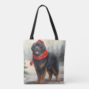 Tibetmastiff-Hund im Schnee Weihnachten Tasche
