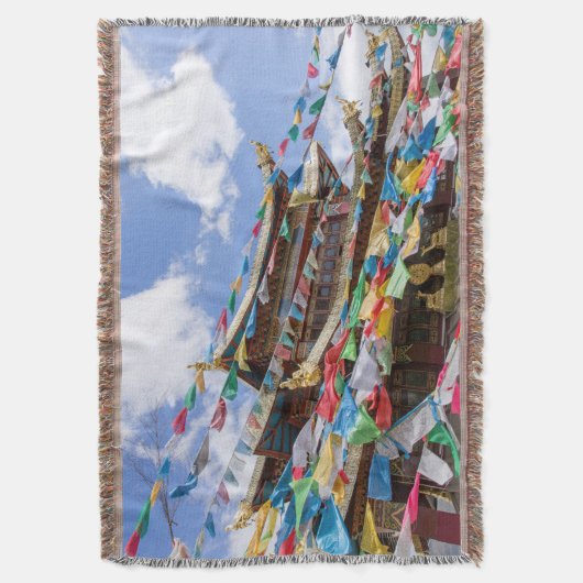 Tibettempel mit Gebetsfahnen - Yunnan, China Decke (Vorderseite Vertikal)