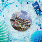 Tibettempel mit Gebetsfahnen - Yunnan, China Pappteller (Party)