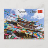 Tibettempel mit Gebetsfahnen - Yunnan, China Postkarte (Vorderseite)