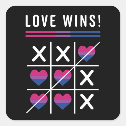 Tic Tac Toe Liebe gewinnt LGBTQ Bisexueller Stolz Quadratischer Aufkleber (Vorderseite)