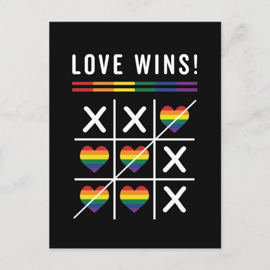 Tic Tac Toe Liebe gewinnt LGBTQ Gay Pride Postkarte (Vorderseite)