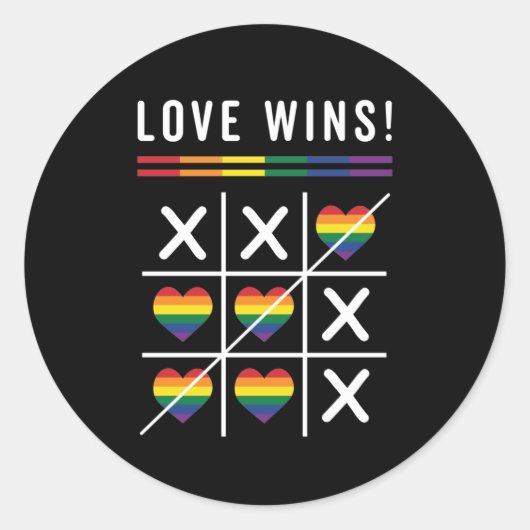 Tic Tac Toe Liebe gewinnt LGBTQ Gay Pride Runder Aufkleber (Vorderseite)