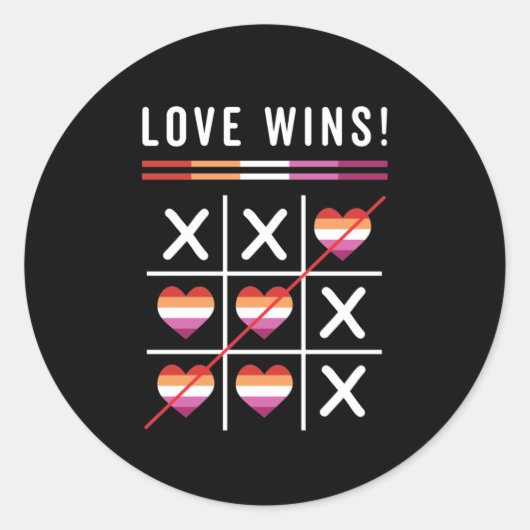 Tic Tac Toe Liebe gewinnt LGBTQ Lesben Preis Runder Aufkleber (Vorderseite)