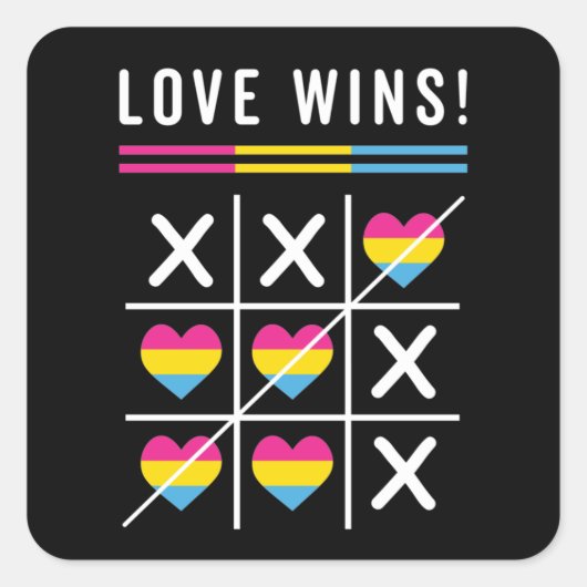 Tic Tac Toe Liebe gewinnt LGBTQ Pansexual Prix Quadratischer Aufkleber (Vorderseite)