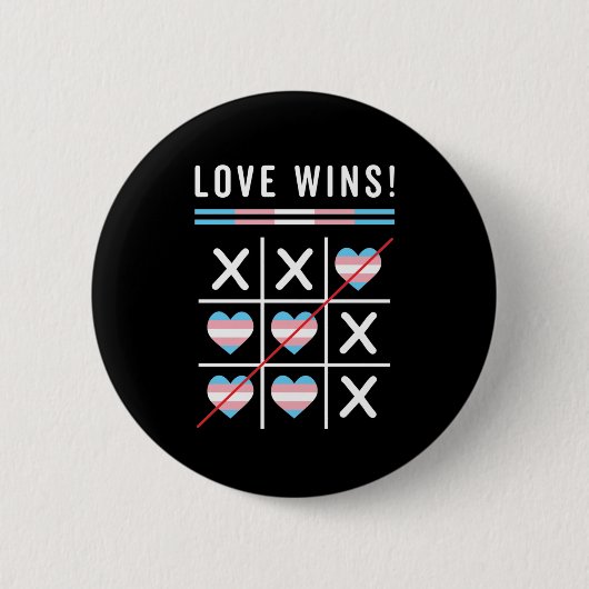 Tic Tac Toe Liebe gewinnt LGBTQ Transgender Pride Button (Vorderseite)