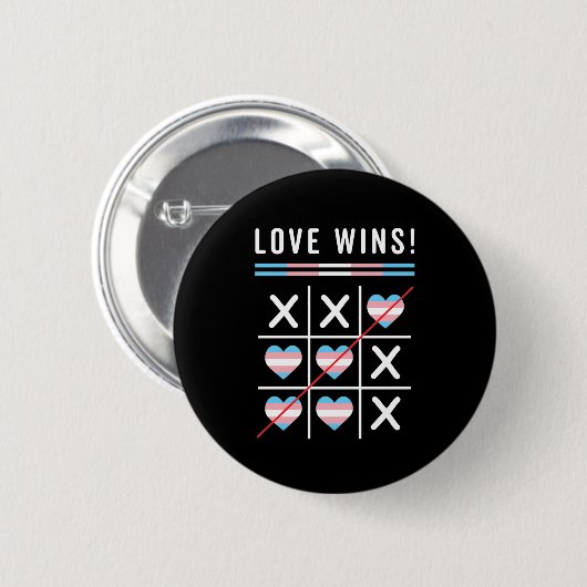 Tic Tac Toe Liebe gewinnt LGBTQ Transgender Pride Button (Vorne & Hinten)