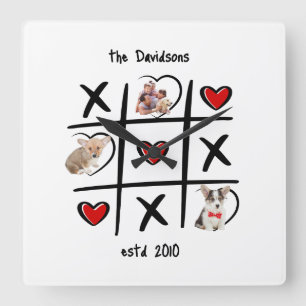 Tic-Tac-Toe Personalisierte Foto-Quadrat-Uhr Quadratische Wanduhr