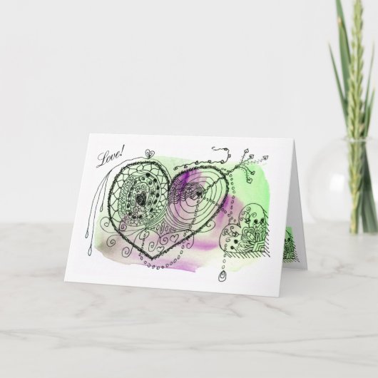 Tic Toc Green und Lila Verziert Hearts Karte (Vorderseite)