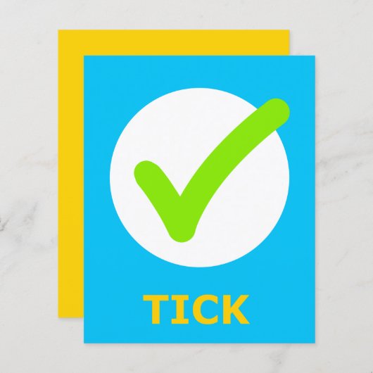 TICK Flashcard für Initial T 1 Syllable Word (Vorne/Hinten)