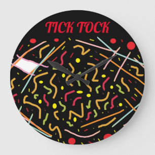 Tick Tock Logo in rot auf schwarz geprägtem gemisc Große Wanduhr