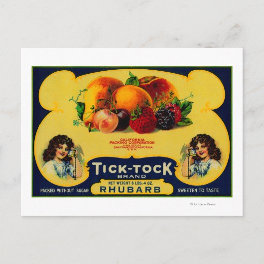 Tick Tock Rhubarb Label Postkarte (Vorderseite)