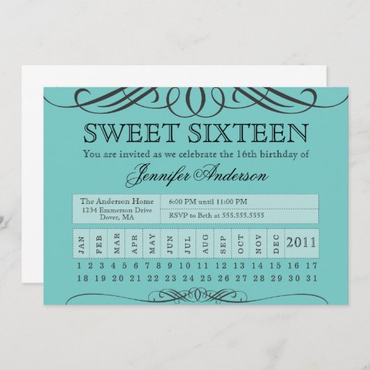 Ticket 16 . Geburtstag Einladung (Vorne/Hinten)