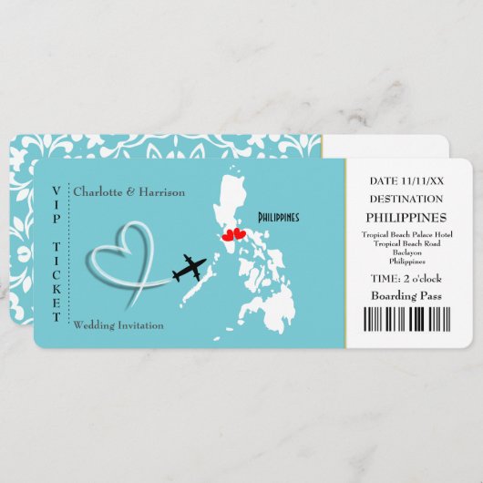 Ticket Boarding Pass Hochzeit Philippinen Einladung (Vorne/Hinten)