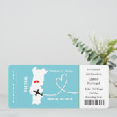 Ticket Boarding Pass Portugal Wedding Destination Einladung (Stehend Vorderseite)