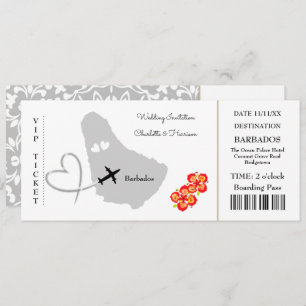 Ticket Boarding Pass Wedding Destination Barbados Einladung