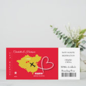 Ticket Boarding Pass Wedding Destination China Einladung (Stehend Vorderseite)