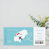 Ticket Boarding Pass Wedding Destination Ibiza Einladung (Stehend Vorderseite)