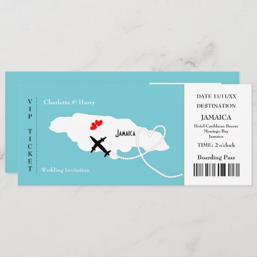 Ticket Boarding Pass Wedding Destination Jamaica Einladung (Vorne/Hinten)