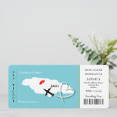 Ticket Boarding Pass Wedding Destination Jamaica I Einladung (Stehend Vorderseite)