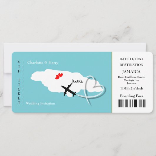 Ticket Boarding Pass Wedding Destination Jamaica I Einladung (Vorderseite)