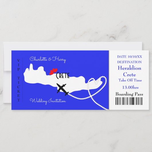 Ticket Boarding Pass Wedding Destination Kreta Einladung (Vorderseite)
