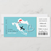 Ticket Boarding Pass Wedding Destination Kroatien Einladung (Vorderseite)