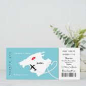 Ticket Boarding Pass Wedding Destination Mallorca Einladung (Stehend Vorderseite)