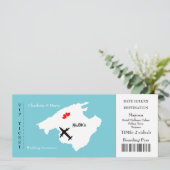 Ticket Boarding Pass Wedding Destination Mallorca Einladung (Stehend Vorderseite)