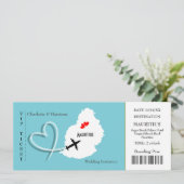 Ticket Boarding Pass Wedding Destination Mauritius Einladung (Stehend Vorderseite)