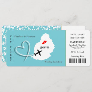 Ticket Boarding Pass Wedding Destination Mauritius Einladung