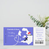 Ticket Boarding Pass Wedding Destination Santorini Einladung (Stehend Vorderseite)