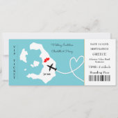 Ticket Boarding Pass Wedding Destination Santorini Einladung (Vorderseite)