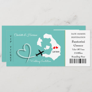 Ticket Boarding Pass Wedding Destination Santorini Einladung