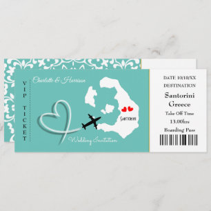 Ticket Boarding Pass Wedding Destination Santorini Einladung