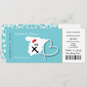 Ticket Boarding Pass Wedding Destination Spanien Einladung