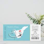 Ticket Boarding Pass Wedding Destination Teneriffa Einladung (Stehend Vorderseite)