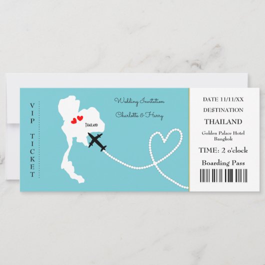 Ticket Boarding Pass Wedding Destination Thailand Einladung (Vorderseite)