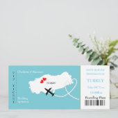 Ticket Boarding Pass Wedding Destination Türkei Einladung (Stehend Vorderseite)