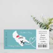Ticket Boarding Pass Wedding Destination Zante Einladung (Stehend Vorderseite)
