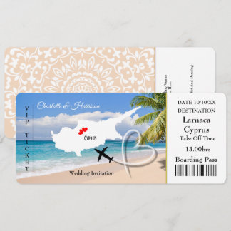 Ticket Boarding Pass Wedding Destination Zypern in Einladung