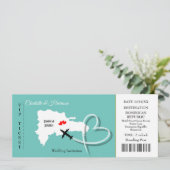 Ticket Boarding Pass Wedding Destinican Einladung (Stehend Vorderseite)