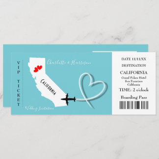 Ticket BoardingPass Wedding Destination California Einladung