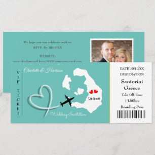 Ticket Bordkarte Hochzeit Zielort Santorini Einladung