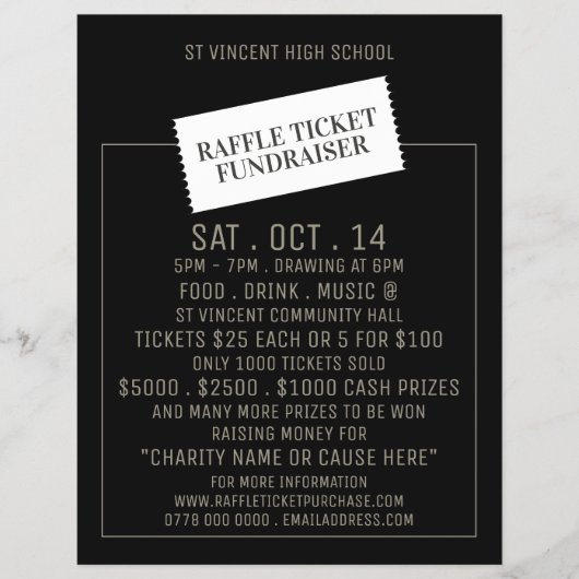 Ticket Design, Raffle Ticket Fundraiser Event Flyer (Vorne)