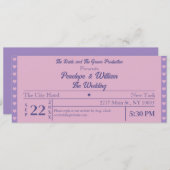 Ticket Einfache Retro Stil Lila Hochzeit Einladung (Vorne/Hinten)