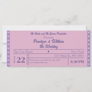 Ticket Einfache Retro Stil Lila Hochzeit Einladung