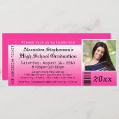 Ticket-Einladungen für den Abschluss von Hot-Pink- Einladung (Vorne/Hinten)
