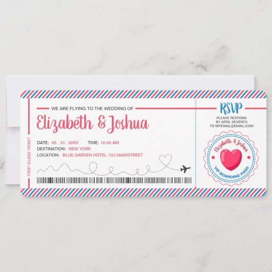 Ticket Flugzeug Einladung Postkarte Thema (Vorderseite)